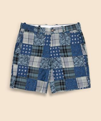 ＜Brooks Brothers＞コットン　マドラスパッチワーク　プレーンフロント　７ｉｎショーツ　１００２１７７６７