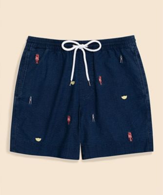 ＜Brooks Brothers＞コットン　シアサッカー　ロブスターエンブロイダリー　６ｉｎフライデーショーツ　１００２１７８１９