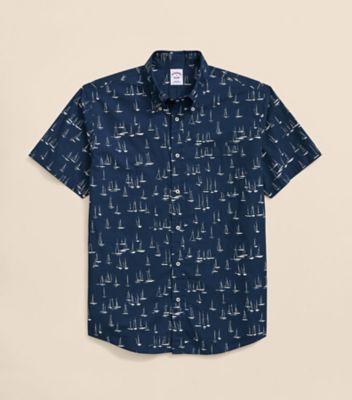 Brooks Brothers/ブルックス ブラザーズ コットン セイルボートプリント ショートスリーブ フライデーシャツ 100217848