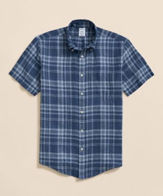 Brooks Brothers/ブルックス ブラザーズ アイリッシュリネン　チェック　ショートスリーブ　スポーツシャツ　Ｒｅｇｕｌａｒ　Ｆｉｔ　１００２１７８９５