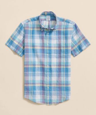 Brooks Brothers/ブルックス ブラザーズ アイリッシュリネン　チェック　ショートスリーブ　スポーツシャツ　Ｒｅｇｕｌａｒ　Ｆｉｔ　１００２１７８９６