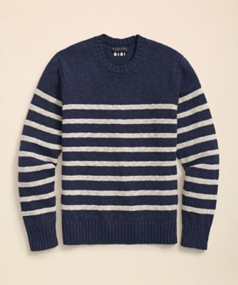 ＜Brooks Brothers＞コットン／リネン　マリナーストライプ　クルーネックセーター　１００２１８８５１