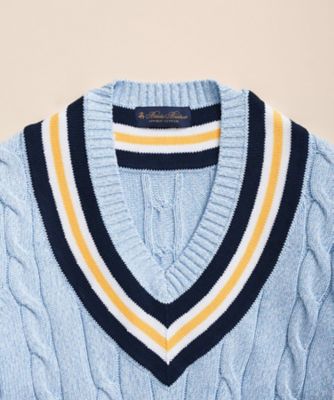 コットン　ケーブル　Ｖネックテニスセーター　１００２１８８６０