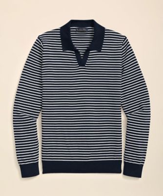 ＜Brooks Brothers＞コットン　マリナーストライプ　ジョニーカラーセーター　１００２１８８９６