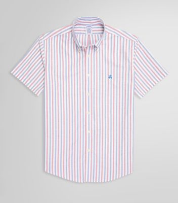Brooks Brothers/ブルックス ブラザーズ ストレッチオックスフォード　ＧＦロゴ　ストライプ　ショートスリーブ　スポーツシャツ　ＲｅｇｕｌａｒＦｉｔ　１００２２３９４６