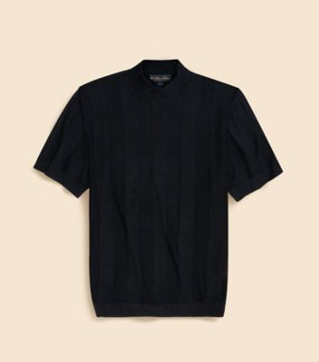 Brooks Brothers/ブルックス ブラザーズ リネン　ストライプ　モックネック　ショートスリーブセーター　３３００００７９４