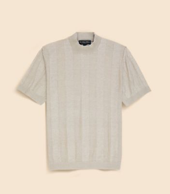 Brooks Brothers/ブルックス ブラザーズ リネン　ストライプ　モックネック　ショートスリーブセーター　３３００００７９６