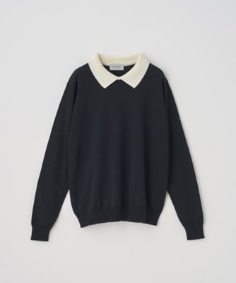 バイカラークレリック長袖ニットポロシャツ | JOHN SMEDLEY (Women