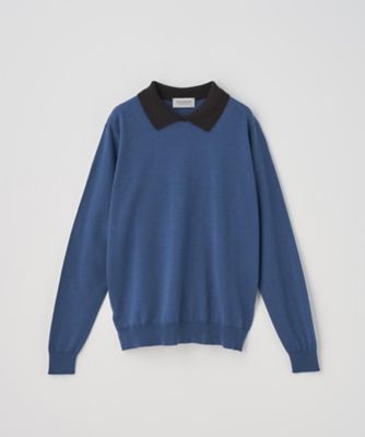 バイカラークレリック長袖ニットポロシャツ | JOHN SMEDLEY (Women