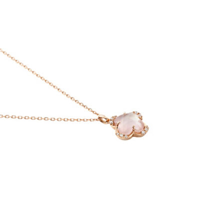 ピンクシェル・ローズクォーツ・ダイヤ ペンダントネックレス