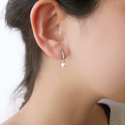 プラチナ PT 真珠 パール 0.012ct ダイヤモンド ピアス