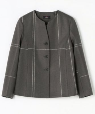 シャドウチェックドレスコートノーカラージャケット | L