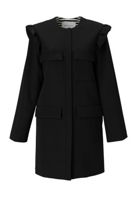 ＜三越伊勢丹/公式＞ BORDERS at BALCONY (Women)/ボーダーズアットバルコニー SHOULDER FRILL COAT BLACK コート・ジャケット【三越伊勢丹/公式】