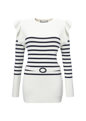 FRILL SHOULDER BELTED TOP 36 ボーダーズ FRILL SHOULDER BELTED TOP 36 ボーダーズ