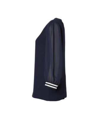 値下☆ボーダーズアットバルコニー ☆上質ウール ブラウス ☆ネイビー38☆美品 COMBINATION BLOUSE BD2611ー3Cー07