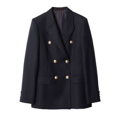 極美品】アナイウールオックスダブルストライプ裏ジャケット紺ブレ金ボタン