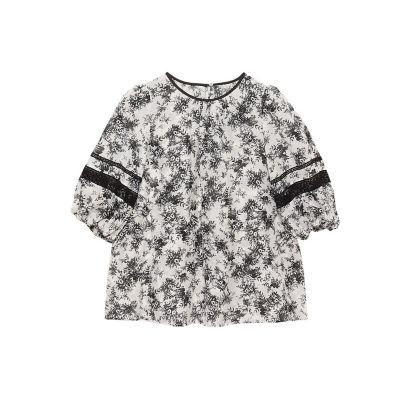 ＜ANAYI＞モノトーンフラワー袖レースブラウス