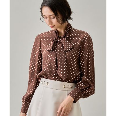 ブラウス シャツ デシンドットプリントボウタイブラウス レディース シルクデシンドットプリントボウタイブラウス | ANAYI/アナイ