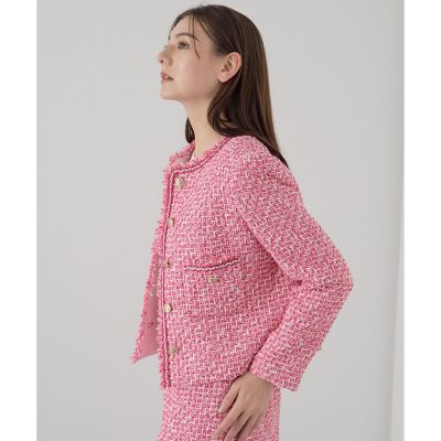 ANAYI アナイ　ツイードジャケット　ピンク　フリル レッドツイードステンカラー ジャケット|ANAYI OFFICIAL ONLINE
