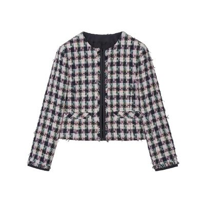 ANAYI 2023 LINTON チェックツイードノーカラージャケット 38 セットアップ対応商品】チェックツイードノーカラー ジャケット