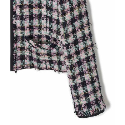 セットアップ対応商品】チェックツイードノーカラー ジャケット