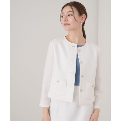 リネン調バスケットノーカラー　ジャケット