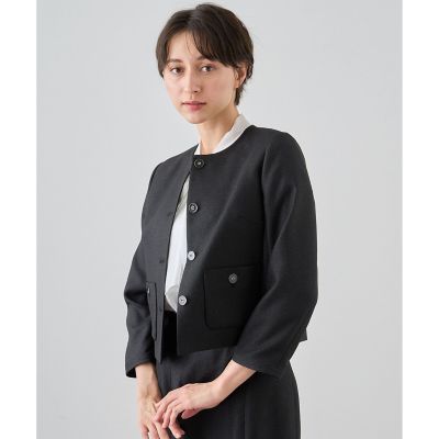 リネン調バスケットノーカラー　ジャケット