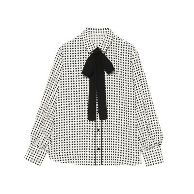 【927】アナイ　ドットプリントタイツキ　ブラウス　白黒　38 B 927】アナイ ドットプリントタイツキ ブラウス 白黒 38 B - メルカリ