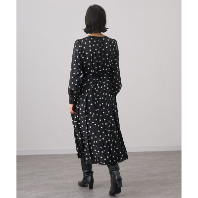 ANAYI サテンドットプリント シャーリング ワンピース 38 ベージュ ANAYI サテンドットプリント シャーリング ワンピース 38