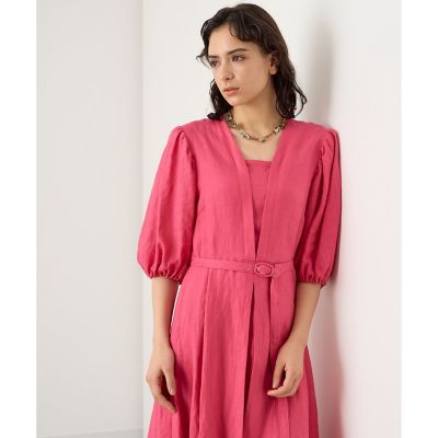 【397】アナイ　ソフトリネンパフフレア ワンピース　ブラウン　36　B ソフトリネンパフフレア ワンピース | ANAYI/アナイ | 三越