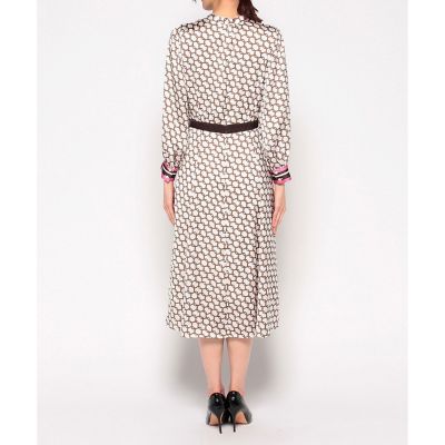 23年✨アナイ ベルトパターンプリントワンピース ロング ボウタイ ホワイト S 23年✨アナイ ベルトパターンプリントワンピース ロング