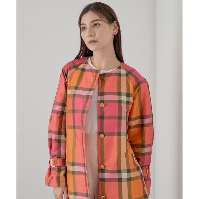 チェックタフタノーカラーコート