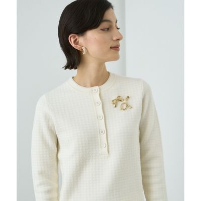 ANAYI アナイ チェーン柄ジャガード　プルオーバー JQPO ネイビー 38 セットアップ対応商品】千鳥ジャガードヘンリーネックプル