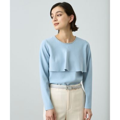 レーヨンストレッチビジューネックプルオーバー