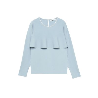 レーヨンストレッチビジューネックプルオーバー