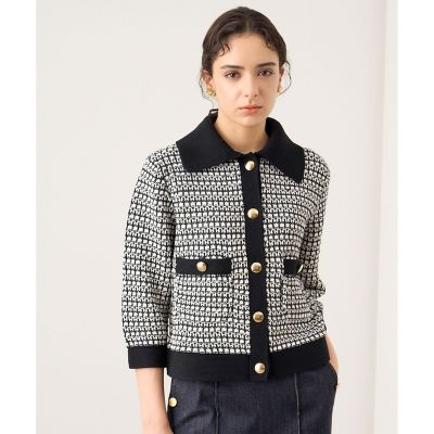 新品未使用　ANAYI タックジャガードニットジャケット 八分丈 38 新品未使用ANAYI タックジャガードニットジャケット 八分丈 38