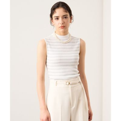 ラメボーダーリブノースリーブプルオーバー