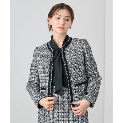 23SS アナイ フリンジトーンミックスツイードポケット ジャケット　高級生地 セットアップ対応商品】フリンジツイードクルージャケット