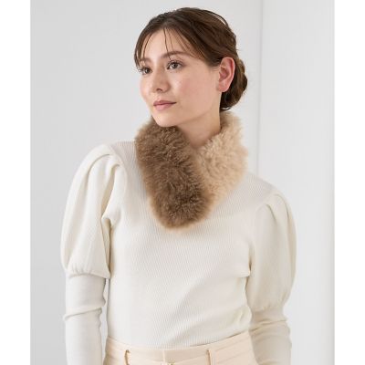 ANAYI ウールカシミア FOXつきストール（カシミヤファー配色