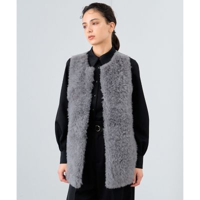 アナイ ANAYI 23AW カシミヤファー布帛ジレベスト 前開き 36 グレー
