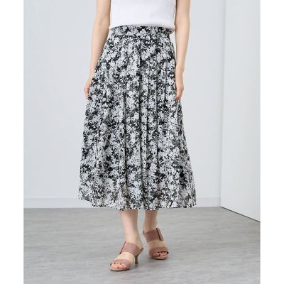 ANAYI ボタニカルフラワープリント タックスカート 36