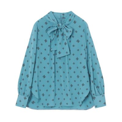 ANAYI　アナイ アナグラムドットプリントボウ　ブラウス　ブルー アナイ♡アナグラムドットプリントボウブラウス