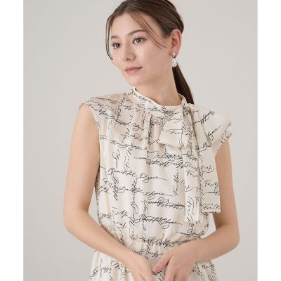ANAYI アナイ　カリグラフィー柄　プリント　ボウタイワンピース　M カリグラフィープリントボウタイ ワンピース|ANAYI OFFICIAL
