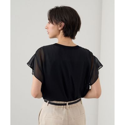 ANAYI - ANAYI シフォンボウブラウスフレンチスリーブ ブルー36 ANAYI - ANAYI シフォンボウブラウスフレンチスリーブ ブルー36