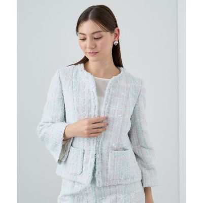 【セットアップ対応商品】パステルツイードベル袖　ジャケット