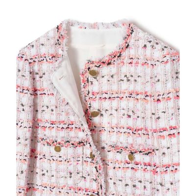 【463】美品　アナイ　ファンシーツイードクルー　ジャケット　ピンク　36 新品/タグ付】ANAYI アナイ ツイード ジャケット マリアケント社