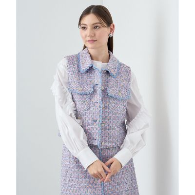 セットアップ対応商品】フィルムラメツイードステンカラージレ
