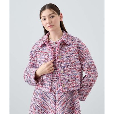 ANAYI 24SSフラッフィーツイードステンカラージャケット セットアップ対応商品】フラッフィーツイードステンカラー
