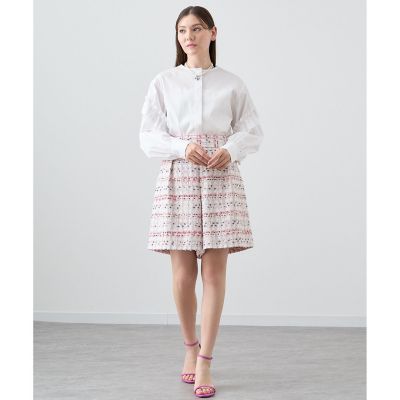 【セットアップ対応商品】コーラルピンクツイードキュロットパンツ