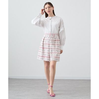 【セットアップ対応商品】コーラルピンクツイードキュロットパンツ